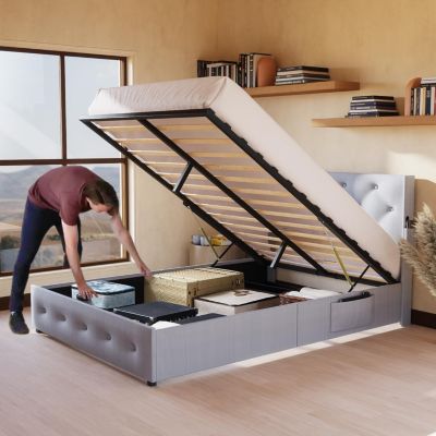 Streamdale Queen Bed Frame with Storage & USB Ports