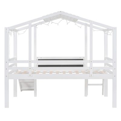 Streamdale Twin Loft Bed with Ladder, Slide, Blackboard, and Light Strip