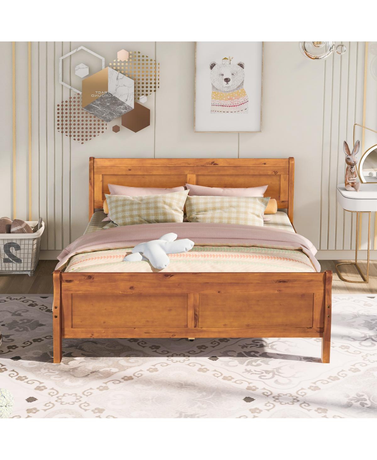 Streamdale Queen Wood Platform Bed With Headboard And Wooden Slat Support