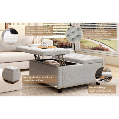 Cotton Linen Square Chair with Storage