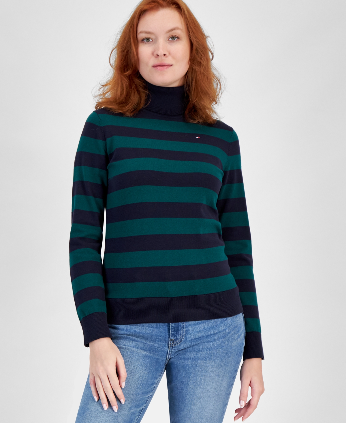 Tommy Hilfiger Women's Rugby Stripe Stella Turtleneck Sweater In Sky Captain Multi