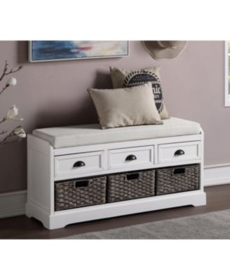 Homes Collection Wood Storage Bench with 3 Drawers and 3 Baskets
