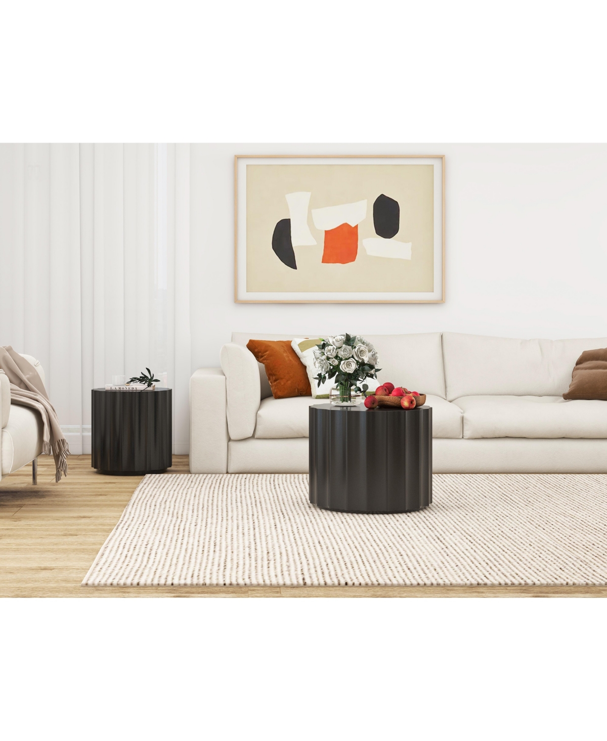 Streamdale Furniture Round Nesting Coffee Table Set (2),Mdf, No Assembly - Black