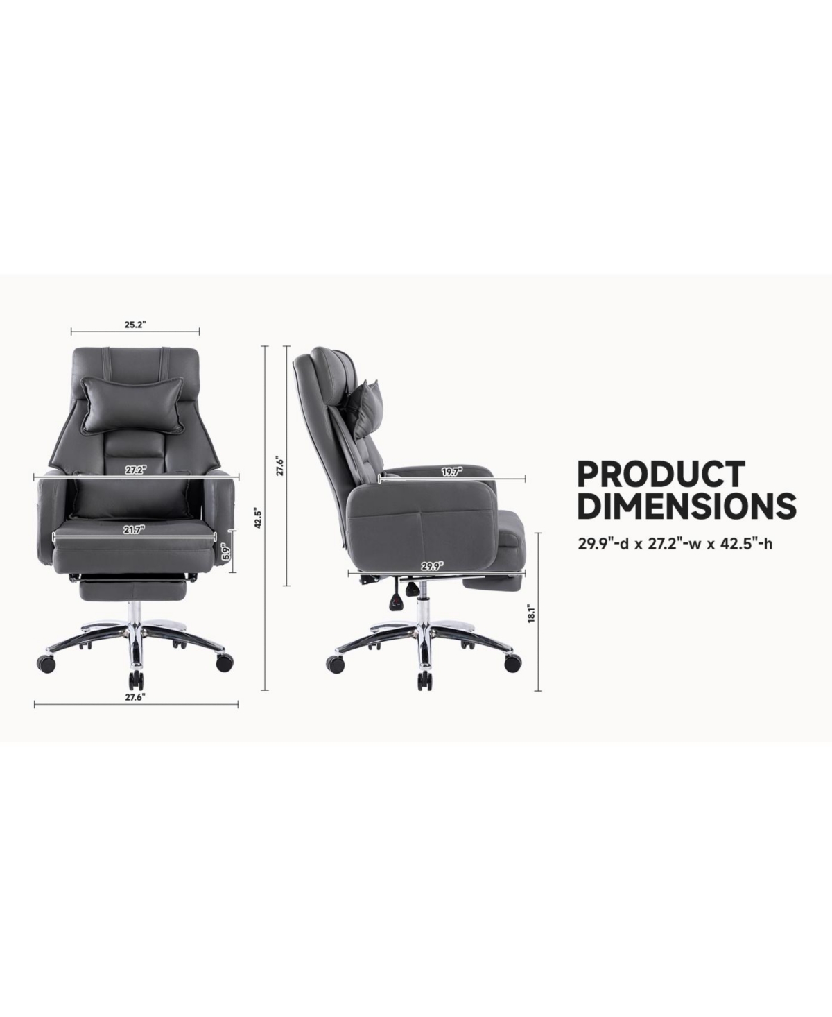 Streamdale Furniture Swivel Ergonomic Office Chair with Footrest, Leather, Lumbar Support, 155° Recline