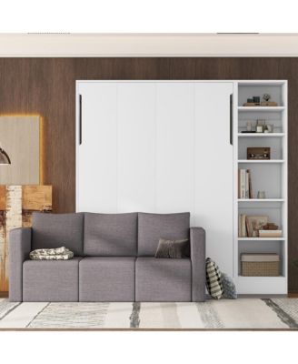 Full Size Murphy Bed Wall Bed with Sofa, with Shelves, White