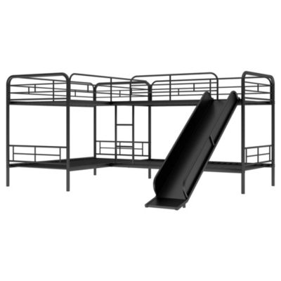 Twin Size L-Shaped Bunk Bed with Slide and Ladder