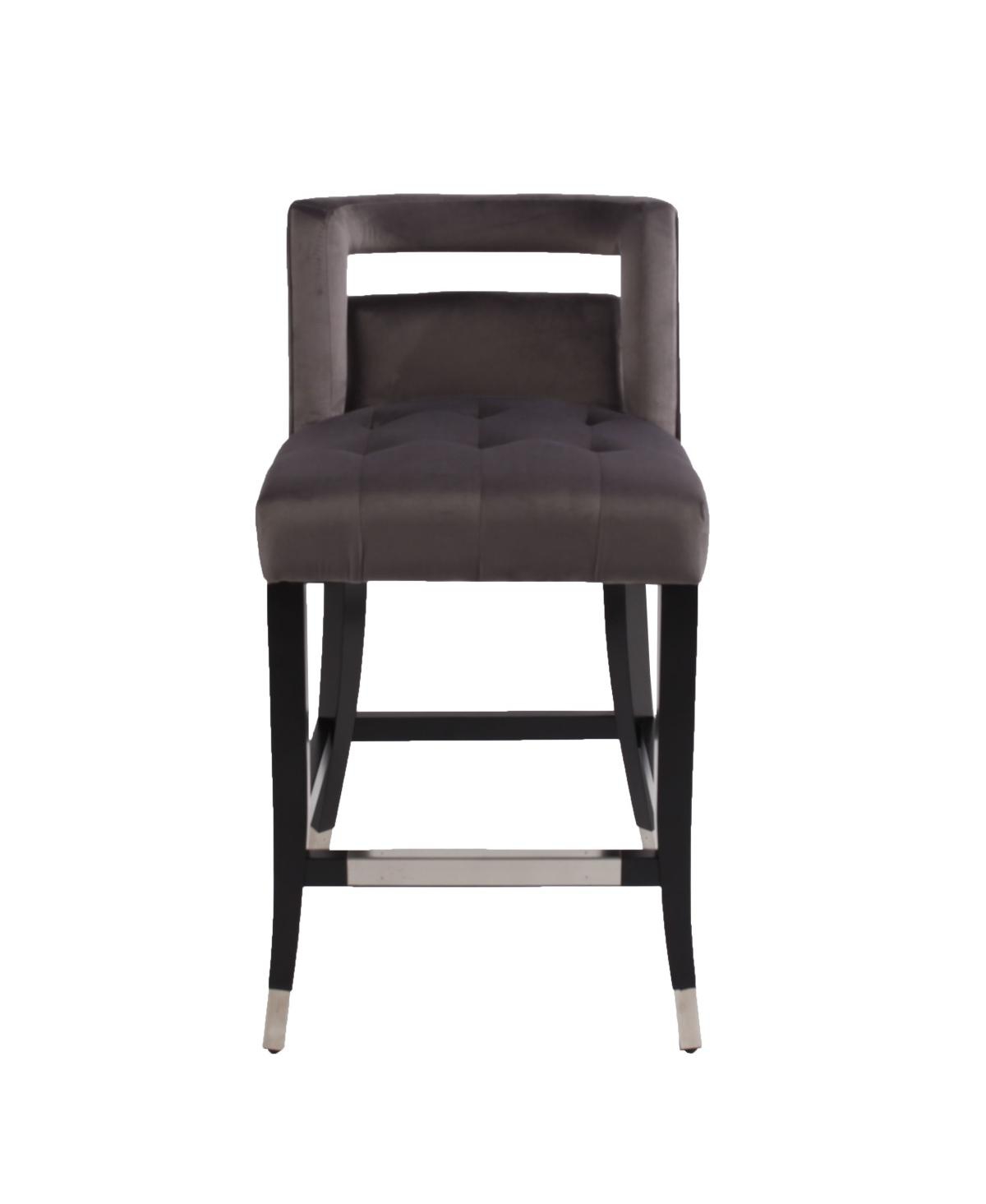 Streamdale Furniture Suede Velvet Barstool With Nailheads Dining Room Chair 2 Pcs Set - 26 Inch Seater Height