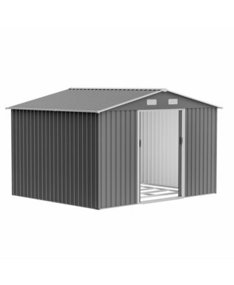 10x8FT Outdoor Storage Shed with Metal Base & Lockable Doors