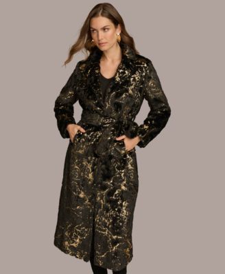 Donna Karan New York Women's Metallic Faux Fur Belted Coat - Macy's