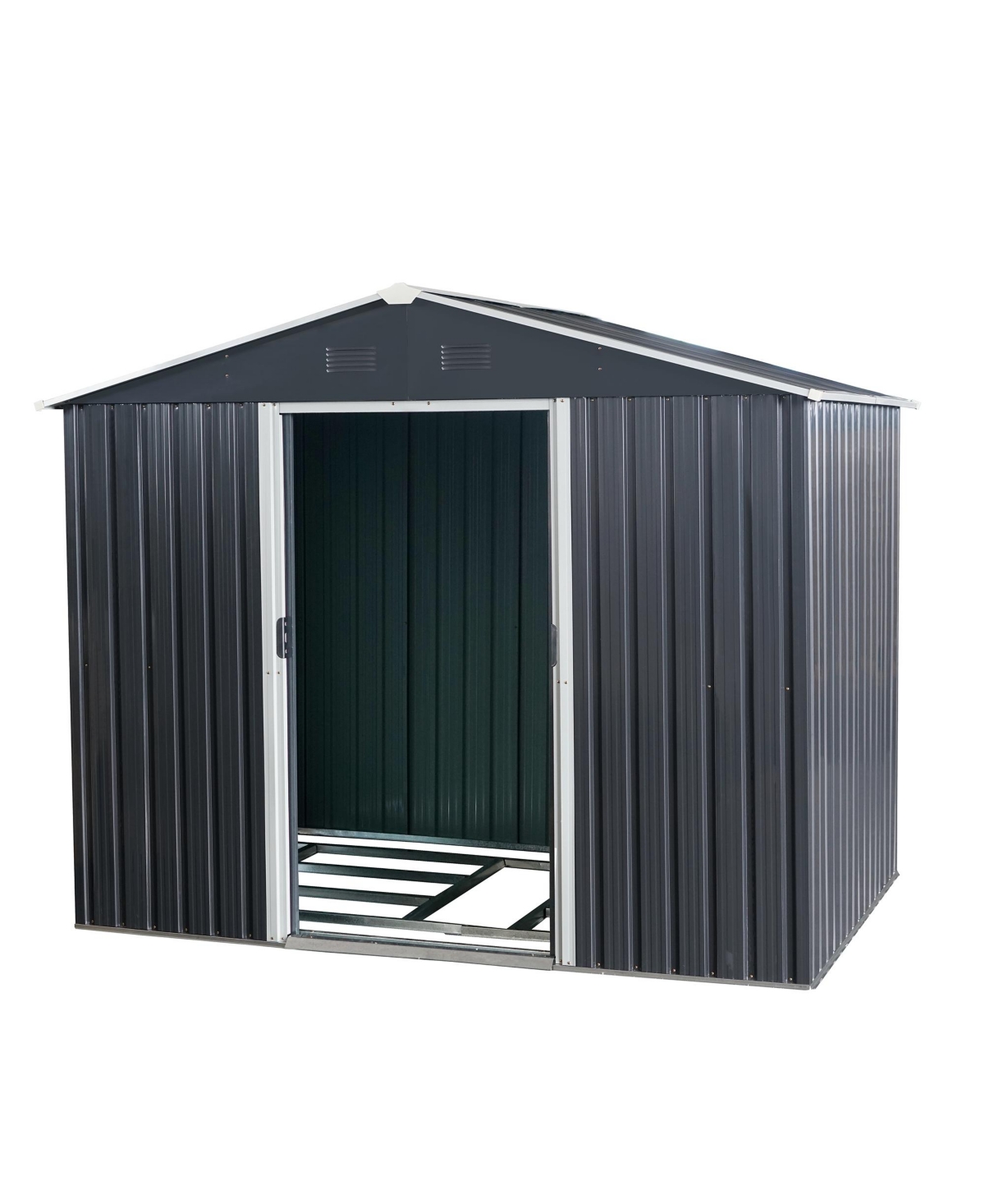 8FT x 6FT Outdoor Metal Storage Shed with Floor Base, Black