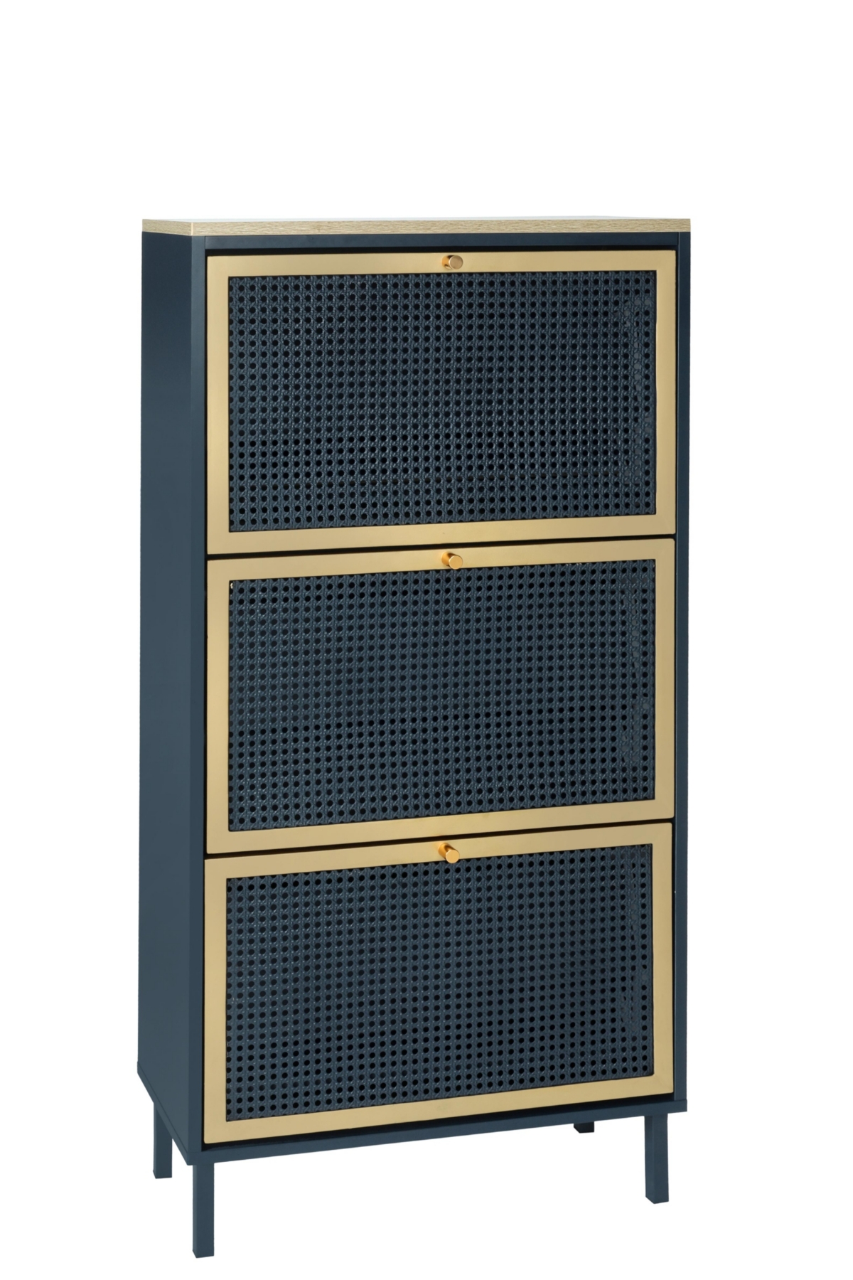 Streamdale Furniture 3 Metal Door Shoe Rack, Freestanding Modern Shoe Storage Cabinet, Metal Rattan, For Entryway - Blue-gray