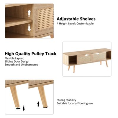 Natural Rattan TV Cabinet with Sliding Doors