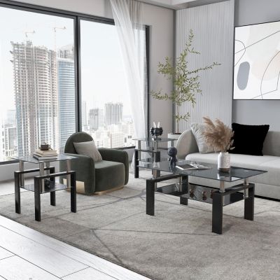 Modern Black Tempered Glass End Tables