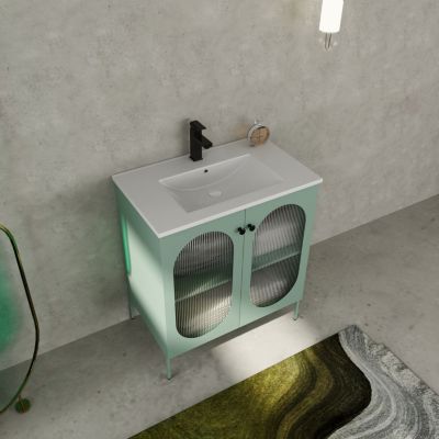 30" Freestanding Vanity with Ceramic Sink, Unique Design