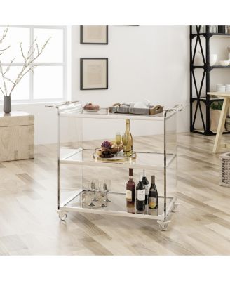 37.25" Acrylic, Tempered Glass 2 Shelves, Mobile Frame, Elegant Design Serving Cart
