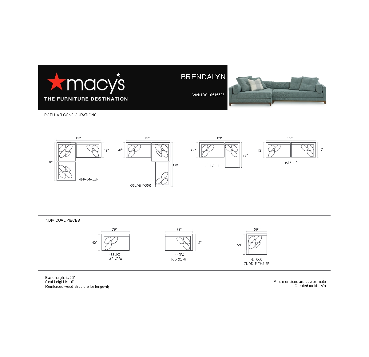 Macy's Closeout! Brendalyn 2-pc. Modular Fabric Sectional Chaise And Sofa Set, Created For  In Surf