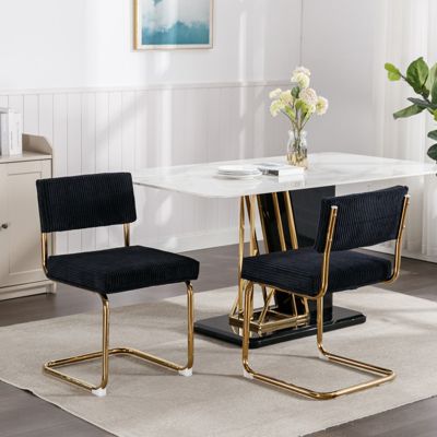 2 Modern Black Corduroy Dining Chairs