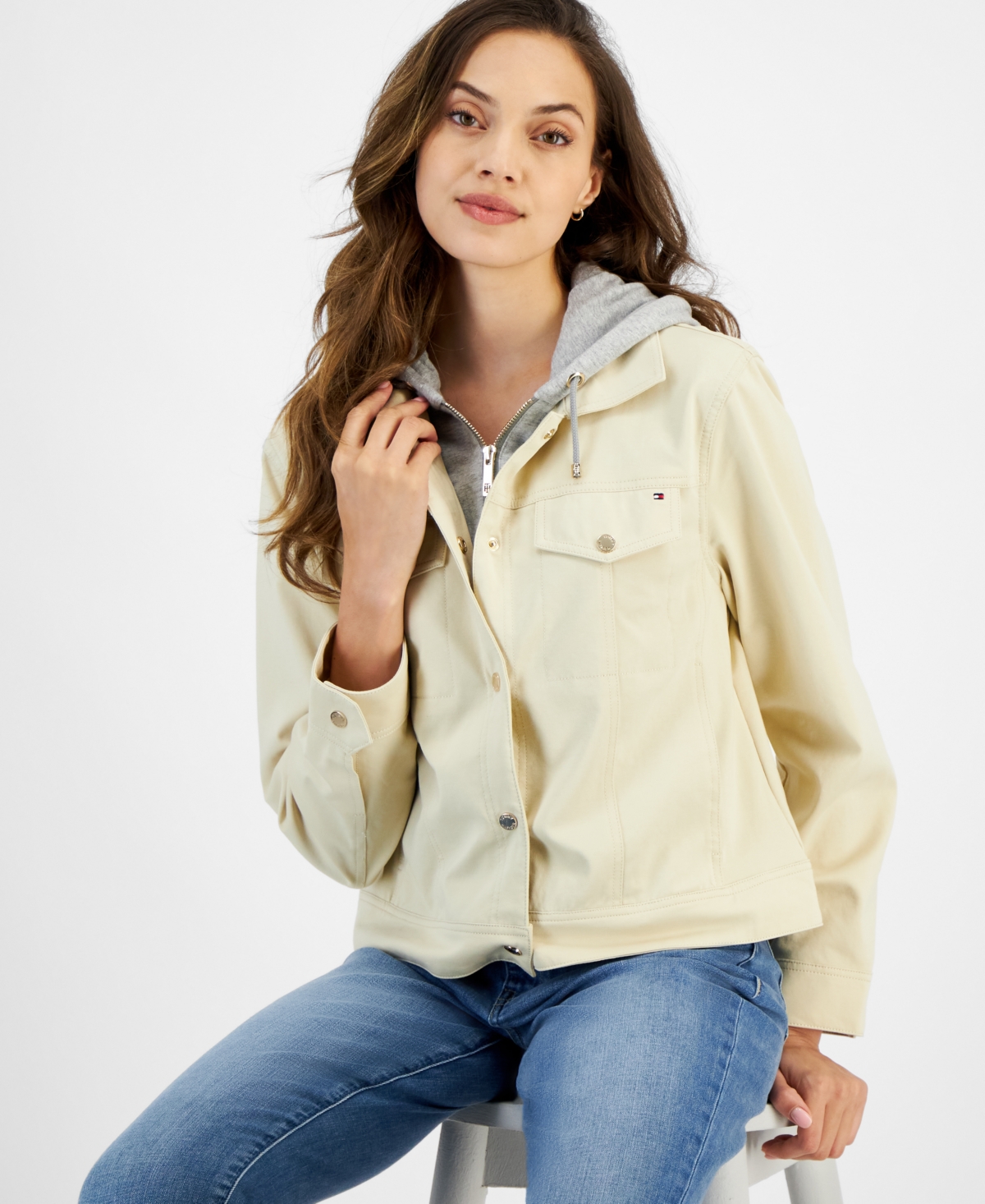Tommy Hilfiger Women's Hooded Track Jacket In Oyster