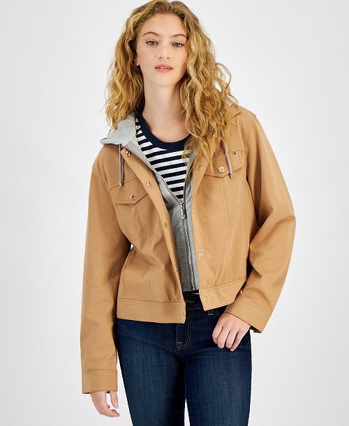 alfani Tommy Hilfiger Women's Hooded Track Jacket Women's Fashion Shoes & Accessories