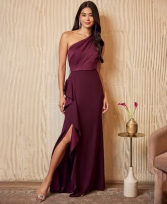 One-Shoulder Satin-Trim Draped Gown