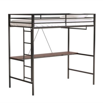  Adam Twin Loft Bunk Black with Cinnamon Wood Desk and Closet Rod