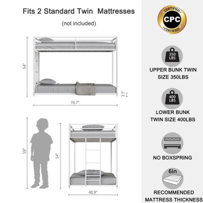 Adam Twin over Twin Metal Bunk, White