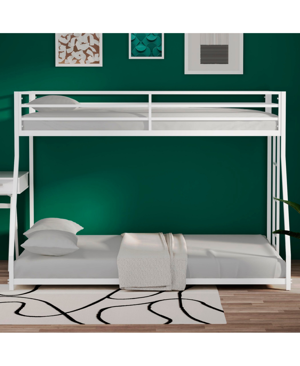 Streamdale Furniture Adam Sturdy Twin over Full Metal Bunkfor Kids and Adult, Low Profile and Easy Climbing with Stable Ladder - White