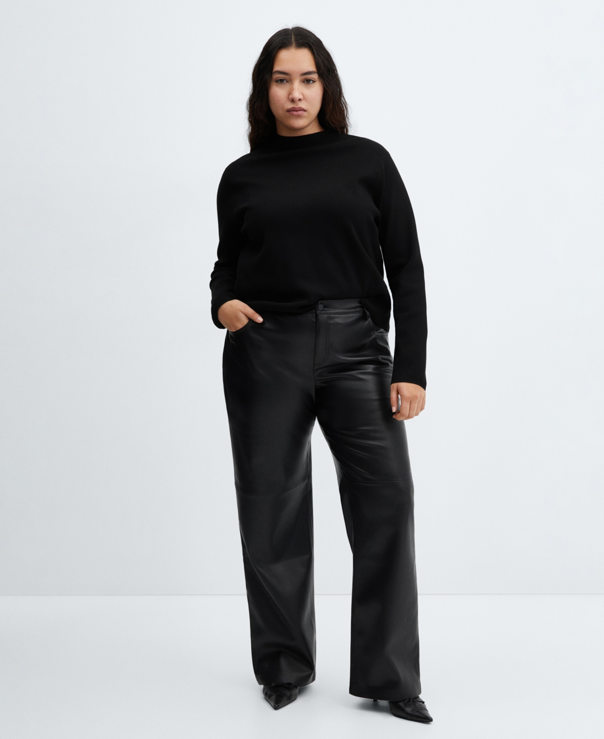 Mango High Waist Straight Leg Faux Leather Pants In Black