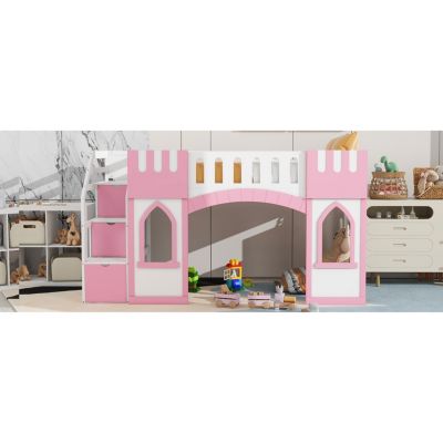 Streamdale Twin Size Loft Bed with Storage Staircase and Window, White