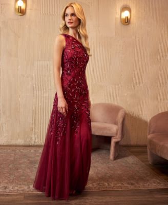 Adrianna Papell Women's One-Shoulder Beaded Evening Gown - Macy's