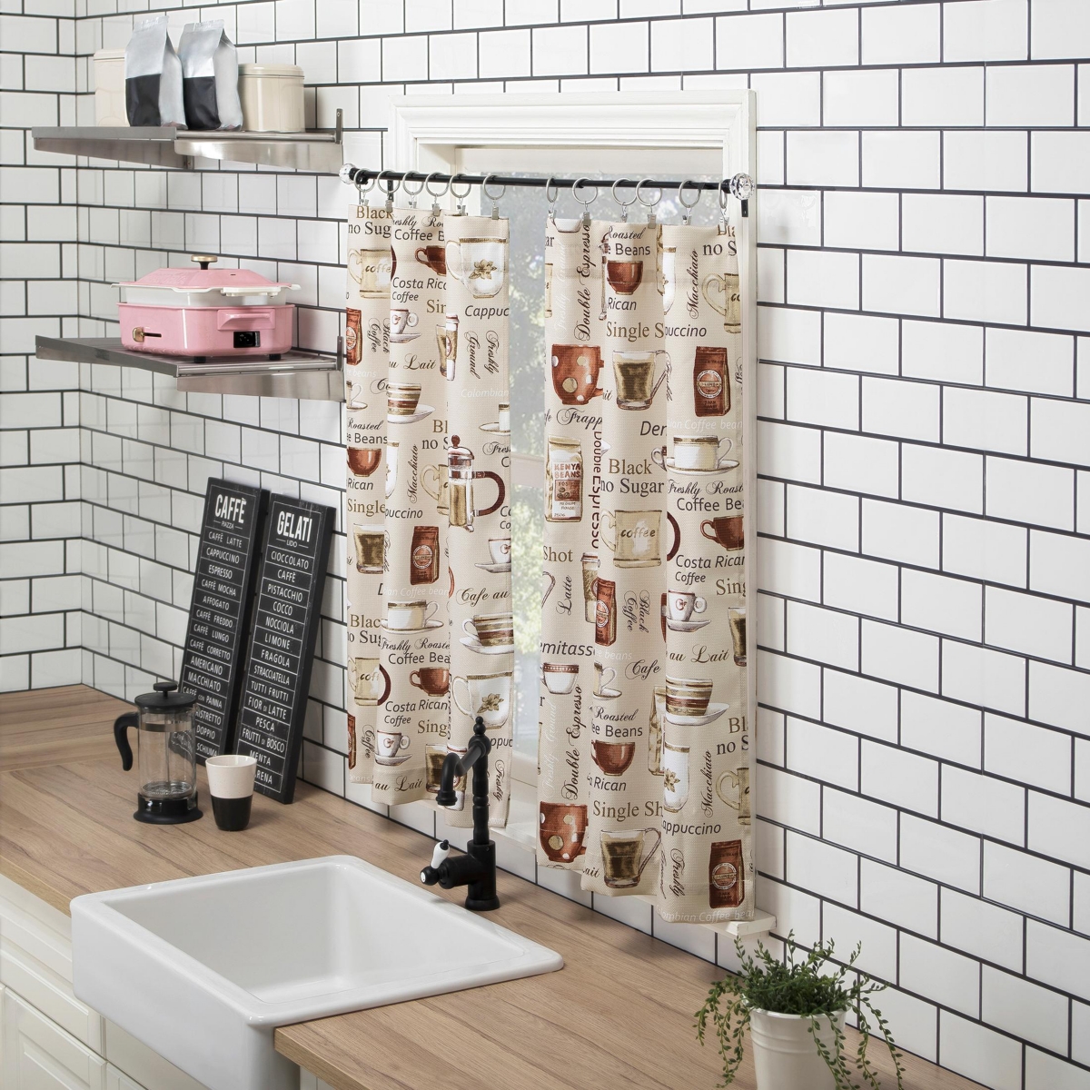 Bristol Coffee Shop Semi-Sheer Rod Pocket Kitchen Curtain Valance and Tiers Set