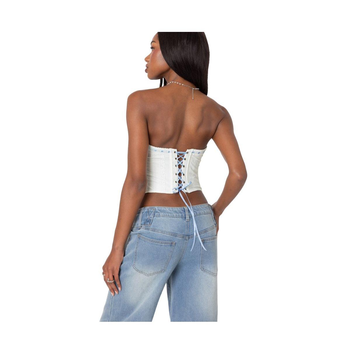 Edikted Women's Mist lacey ribbon corset top