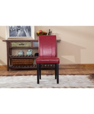 Style Solid Wood Leatherette Padded Parson Chair, Red, Set of 2