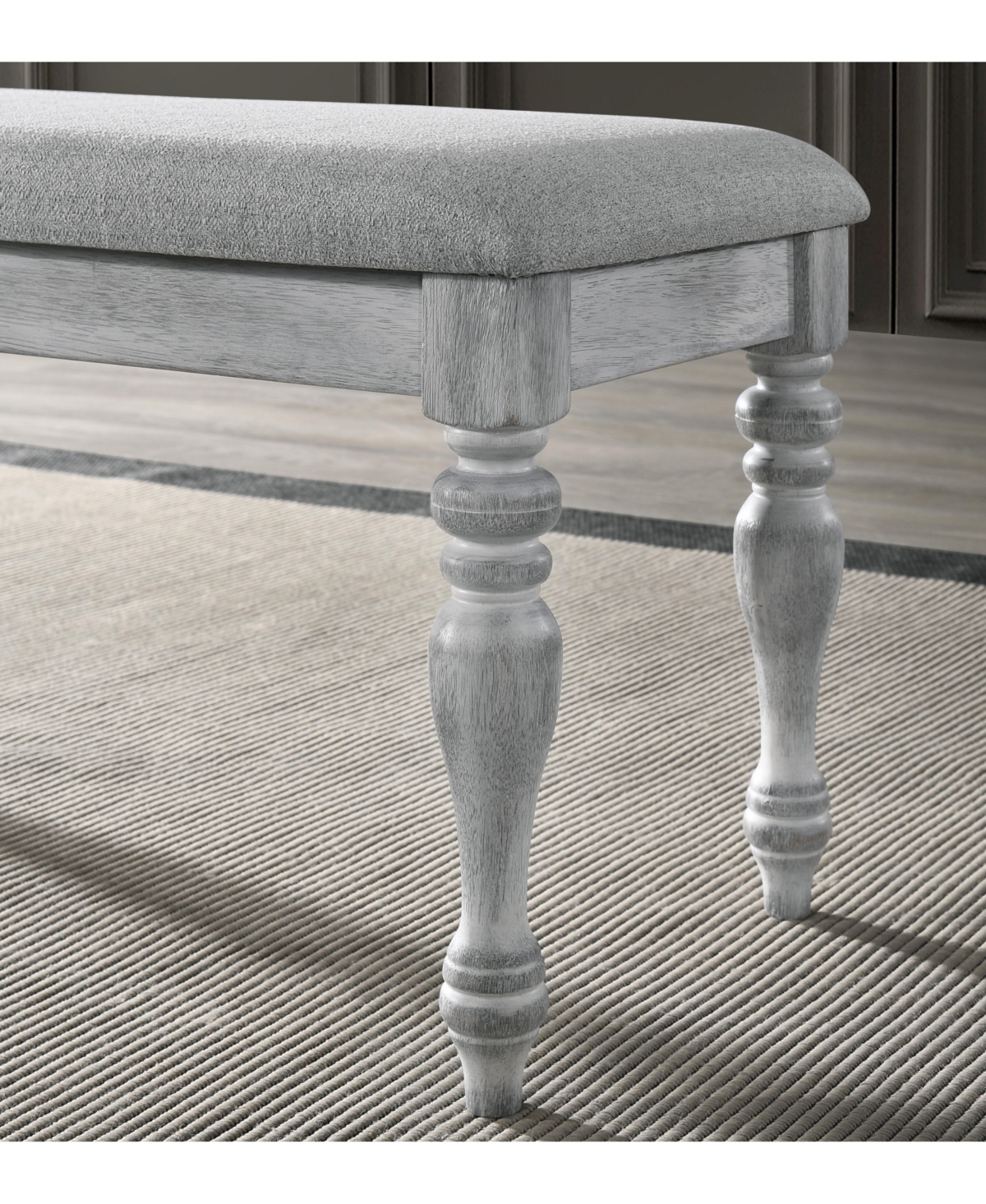Streamdale Furniture Upholstered Turned Leg Dining Bench, Rustic White