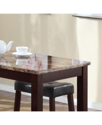Simplie Fun 3-Piece Counter Height Glossy Print Marble Breakfast Table with Stools, Espresso