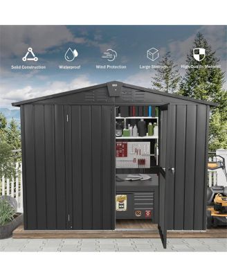 Black Metal Outdoor Storage Shed 8.2'X6.2' Lockable Cabinet