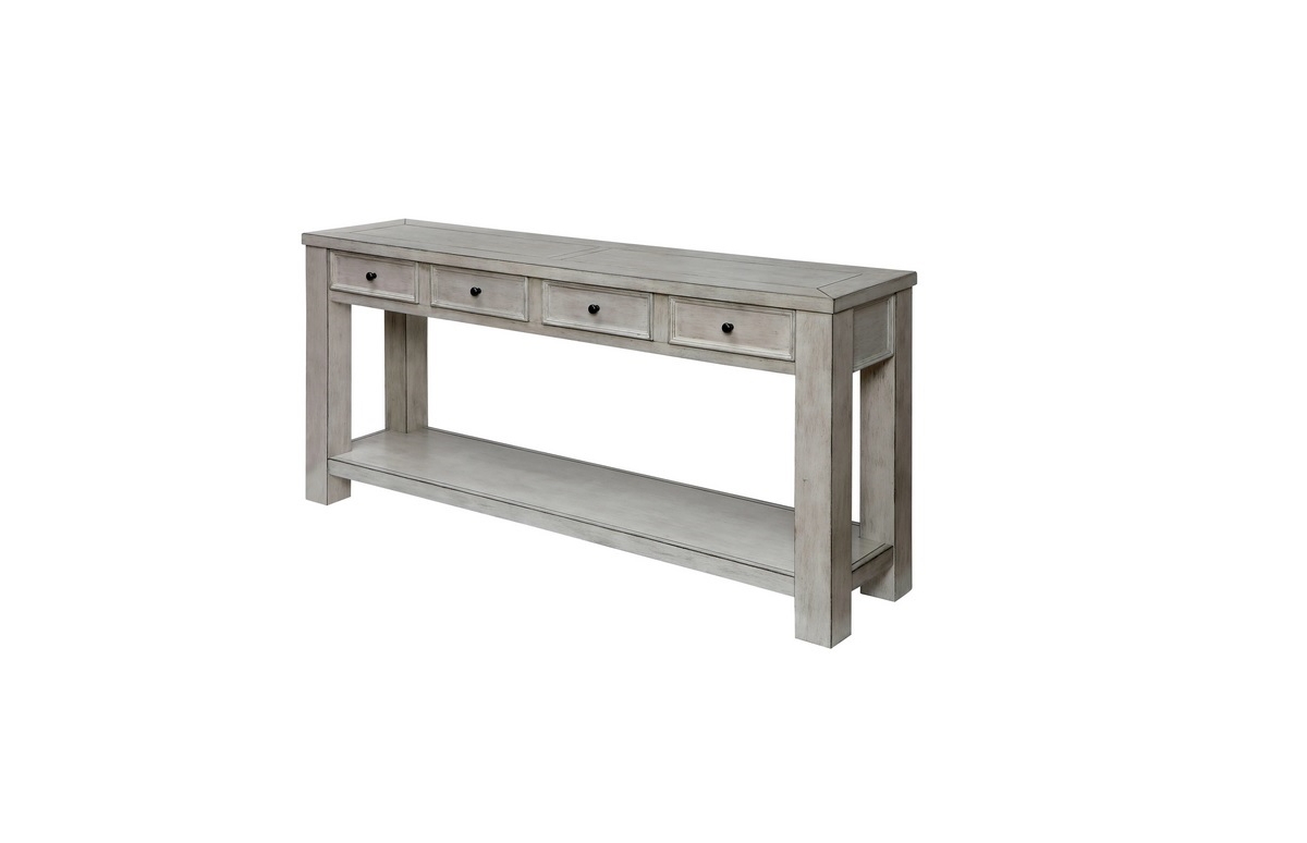 Streamdale Furniture White Rustic Solid Wood Sofa Table with Open Shelf Storage