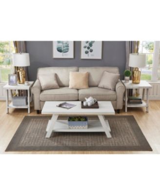 Contemporary Wood Shelf Coffee Table Set in White Finish