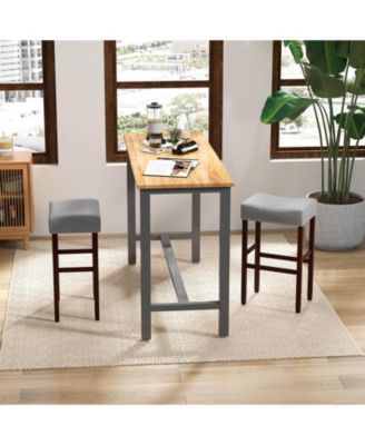 2 Set of 29 Inch Height Upholstered Bar Stool with Solid Rubber Wood Legs and Footrest