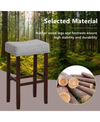 2 Set of 29 Inch Height Upholstered Bar Stool with Solid Rubber Wood Legs and Footrest