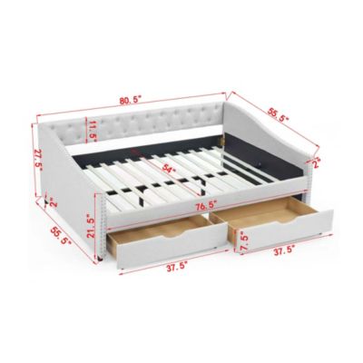 Streamdale Upholstered Daybed with Drawers, Button Back & Copper Nail Arms