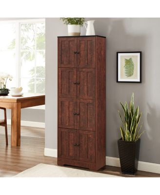 4-Door Walnut Cabinet for Living Room, Kitchen, Office