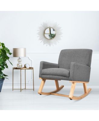 Mid Century Fabric Rocking Chair Upholstered Accent Armchair Lounge Chair Gray