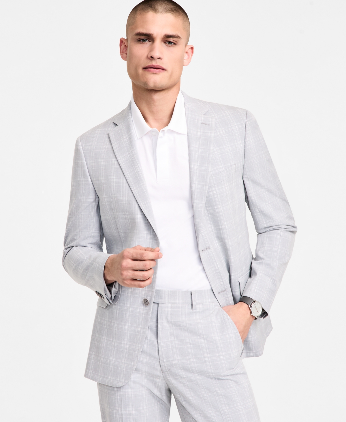 Men's Slim-Fit Plaid Suit Jacket, Created for Macy's - Blue