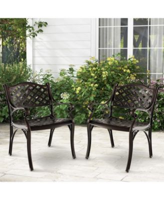 Cast Aluminum Patio Chairs Set of 2 Dining Chairs with Armrests Diamond Pattern