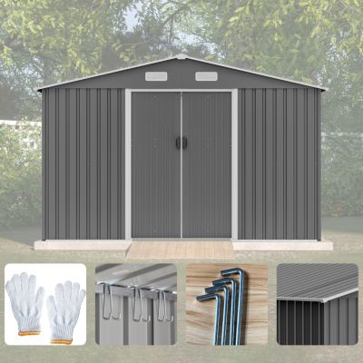 Galvanized Steel Storage Shed, 10x8 with Sliding Doors