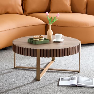 Streamdale Modern Wood Coffee Table with Stainless Steel Pedestal Base