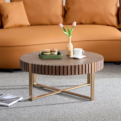 Streamdale Modern Wood Coffee Table with Stainless Steel Pedestal Base