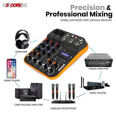 Audio Interface Mixer 4 Channel PC XLR Bluetooth USB DJ Music Podcast Karaoke Sound Board