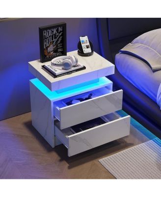  Modern LED Nightstand w/ Drawers